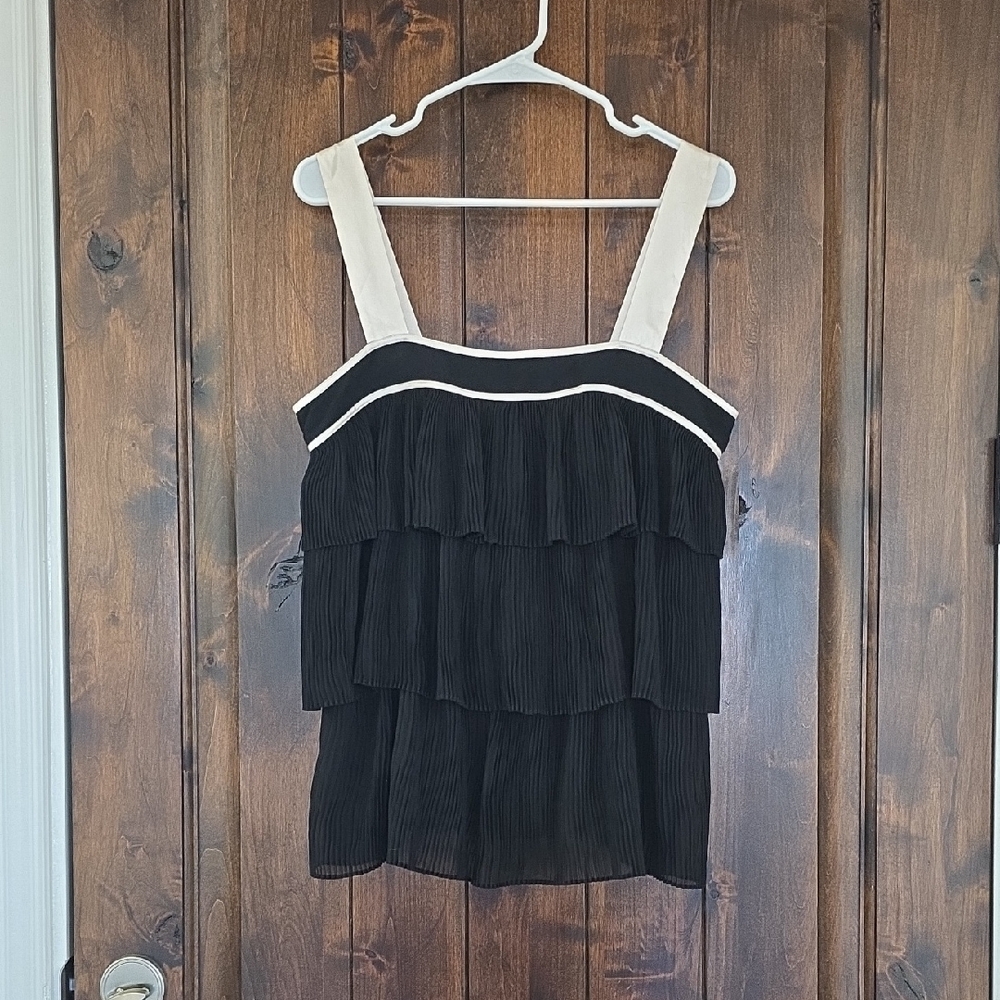 French Connection Babydoll Black Layered Ruffled Pleated Women's Top, Size 10